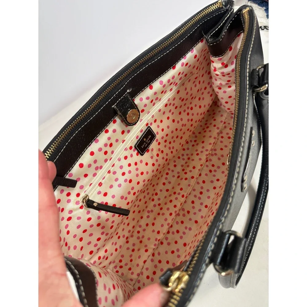 Kate Spade Black Pebbled Leather Wellesley Martine Tote Bag Contrast Stitch